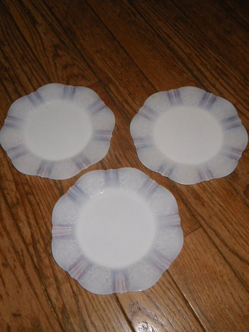 3 Vintage Opaque Milk Glass Salad Plates